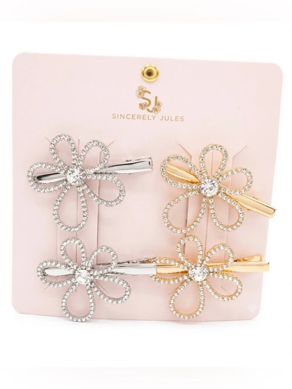 NWT ⚜️💎⚜️ Sincerely Jules Gold and Silver Toned Flower Hair Clips